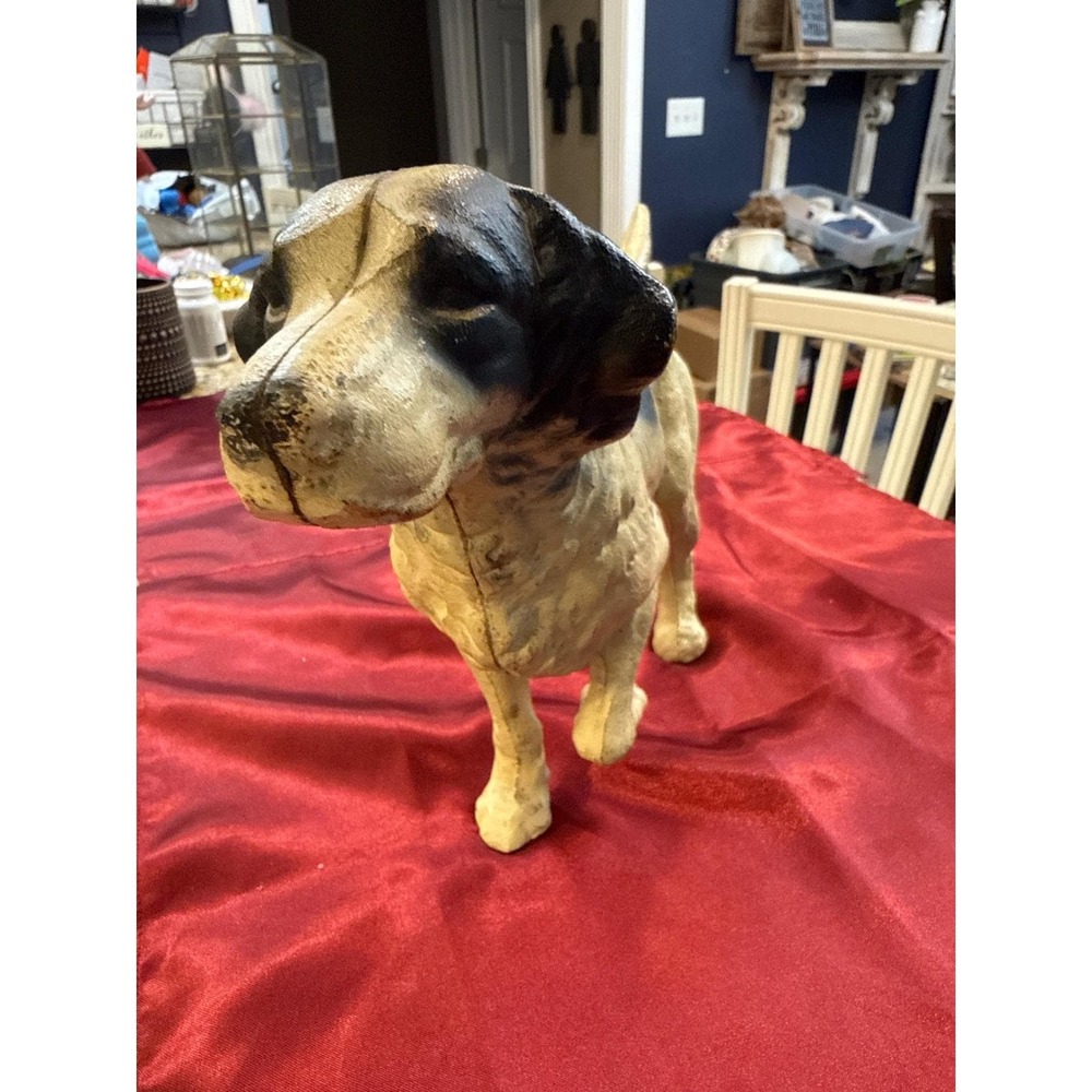 Vintage Cast Iron English Setter Pointer Hunting Dog Statue Doorstop Black Cream